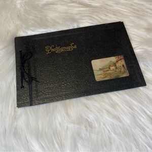 Vintage Tied Photograph Album Cover European Water Scene Textured Gold Letters